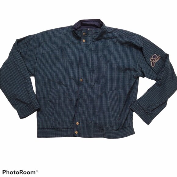 Nicklaus Mens Black Watch Plaid Jacket Golf Lightweight Logo Patch Vintage Zipup - Picture 1 of 13